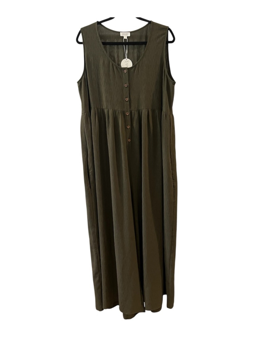 ODDY Olive Green Sleeveless Button-Front Jumpsuit